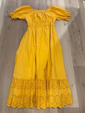 Nordstrom Yellow Off-Shoulder Eyelet Midi Dress